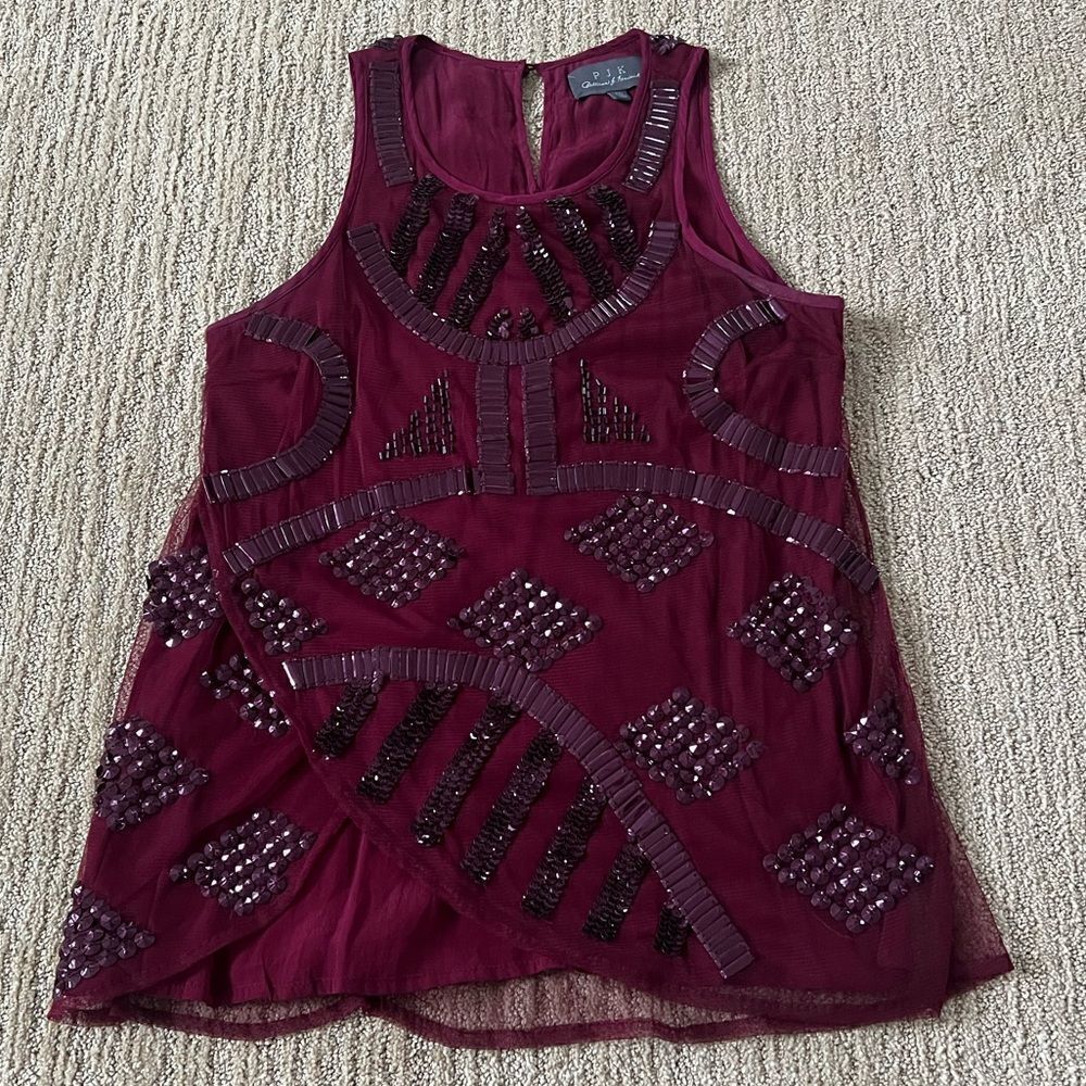PJK Crimson Red Gemmed Tank Top Blouse
